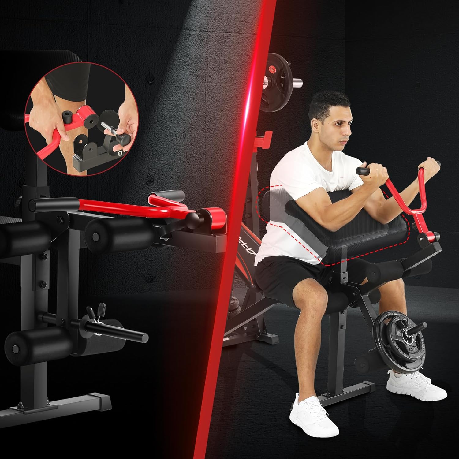 900LBS Weight Bench Set with Squat Rack Preacher Curl Weight Bench with Leg Extension Bench Press Set Workout Bench for Home Gym Full Body Workout