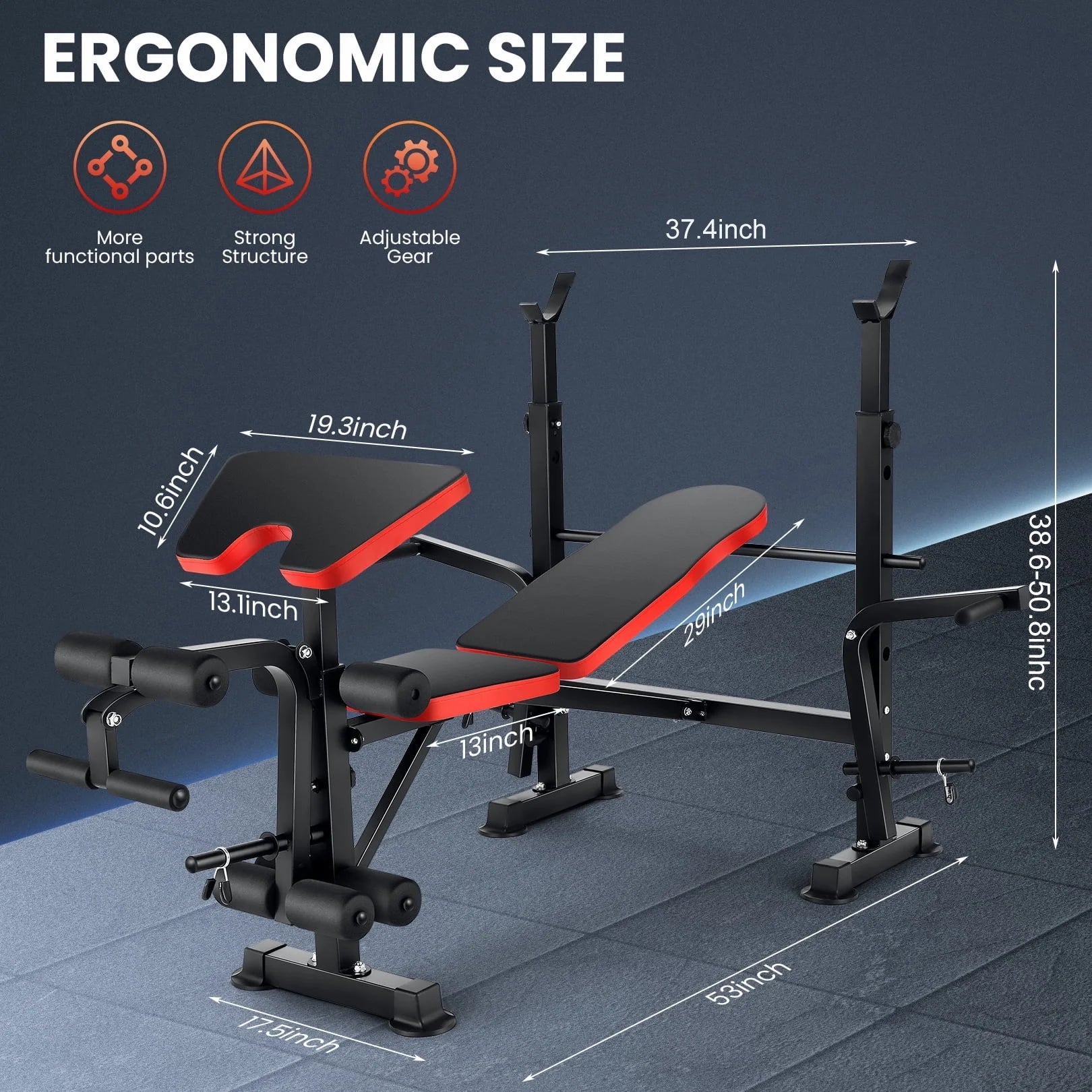 6-In-1 Adjustable Weight Bench, 660Lbs Foldable Workout Bench Set with Barbell Rack & Leg Developer & Preacher Curl Rack, Multi-Function Strength Training Bench Press Exercise Equipment